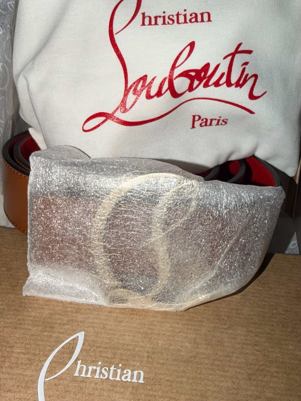 New Christian Louboutin CL logo leather belt size 34